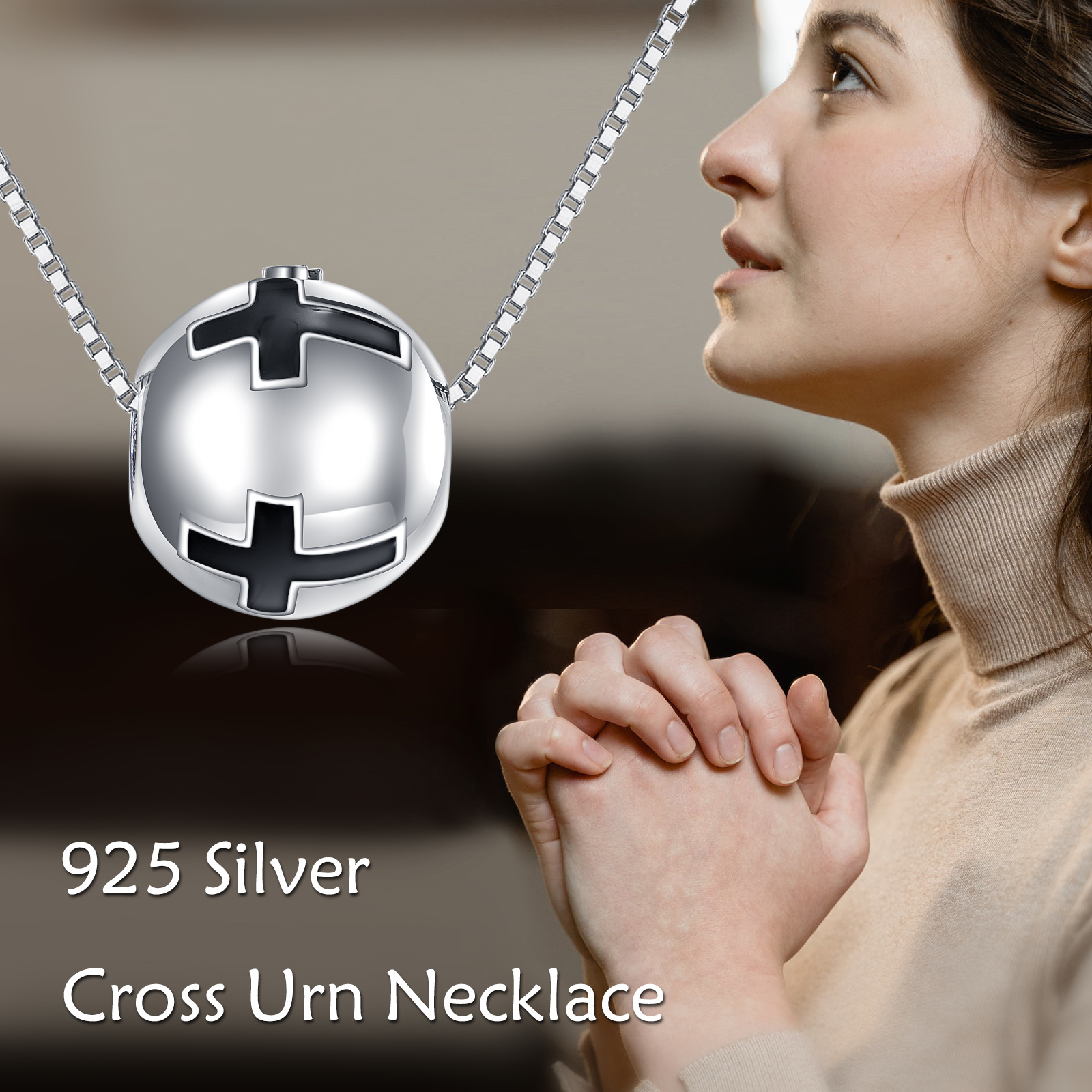 925 Sterling Silver Cross Urn Necklace for Daily Wear